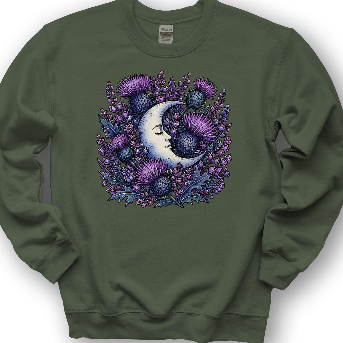 Botanical Moon Thistle Sweatshirt - Military Green