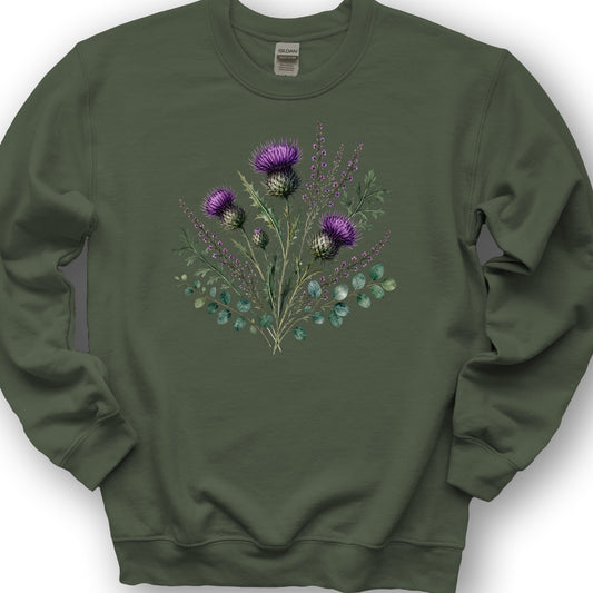 Cottagecore Thistle Bouquet Sweatshirt - Military Green
