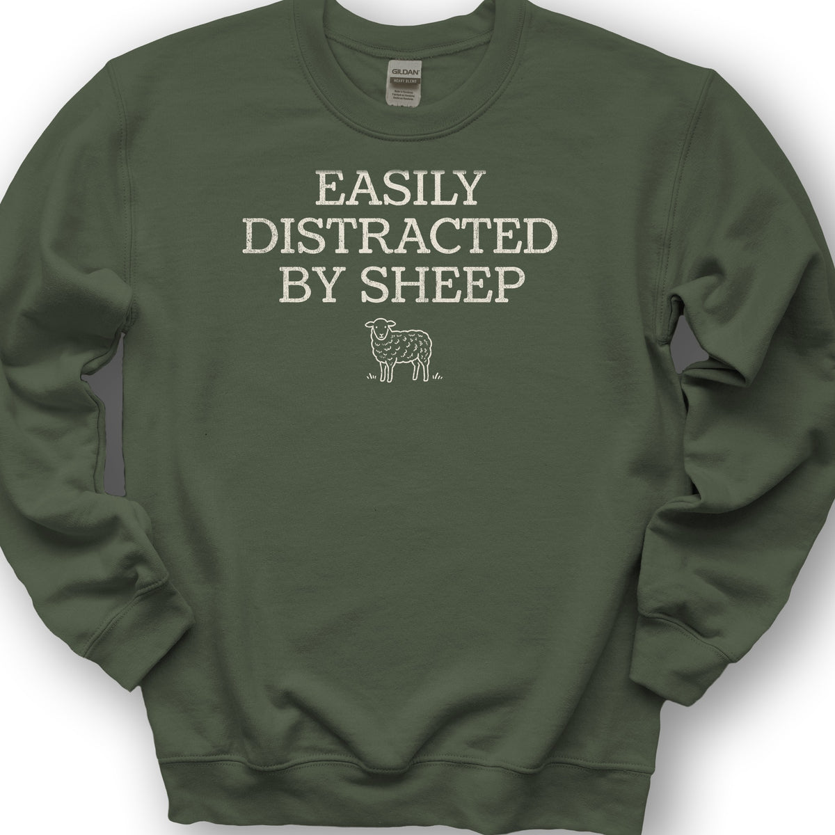 Easily Distracted By Sheep Sweatshirt - Military Green