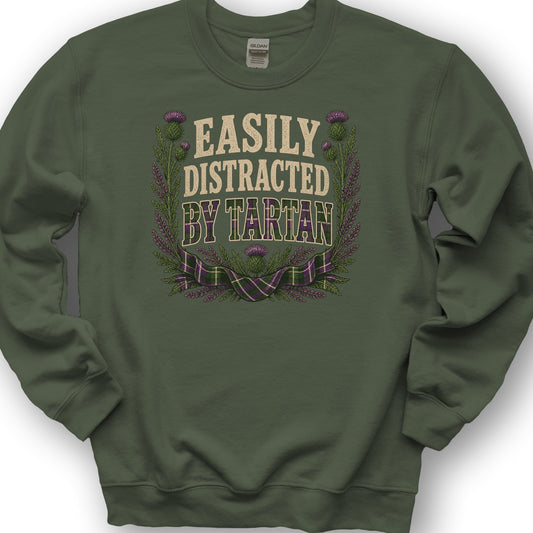 Easily Distracted By Tartan Sweatshirt - Military Green