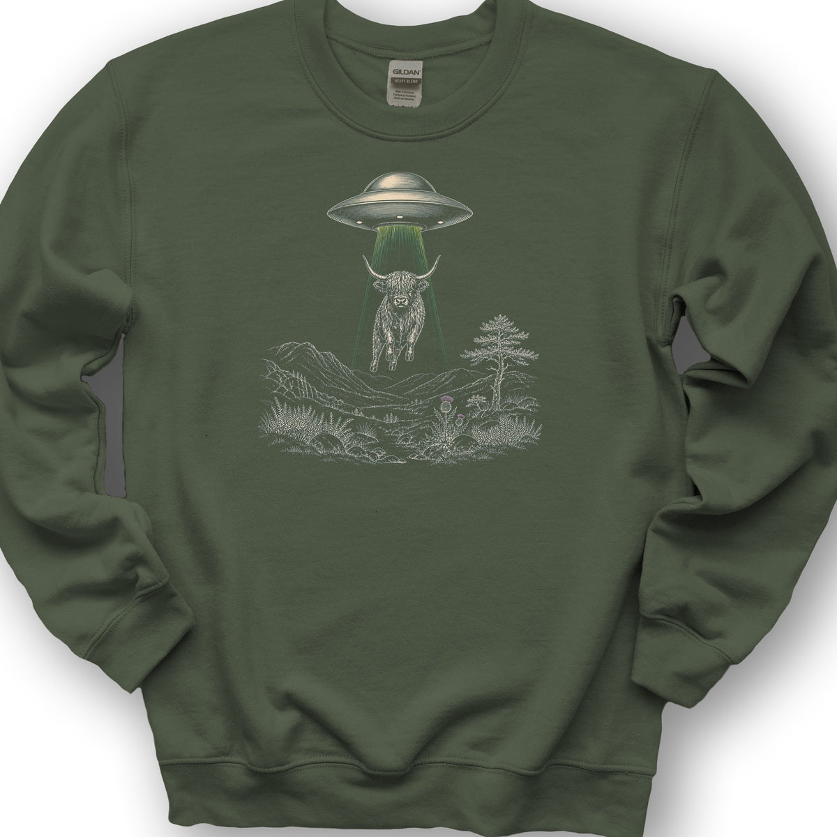 Highland Coo UFO Sweatshirt - Military Green