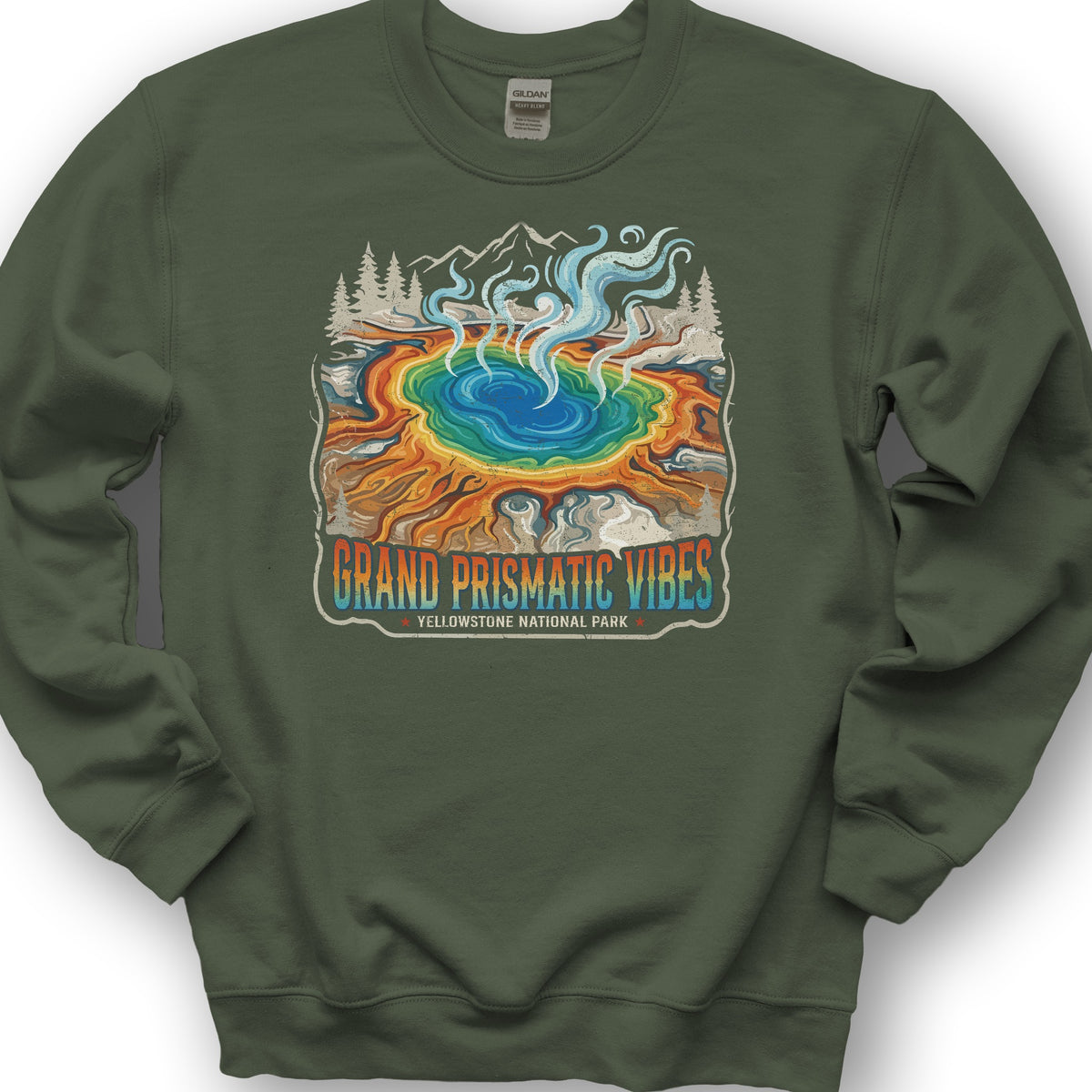 Grand Prismatic Vibes Sweatshirt - Military Green
