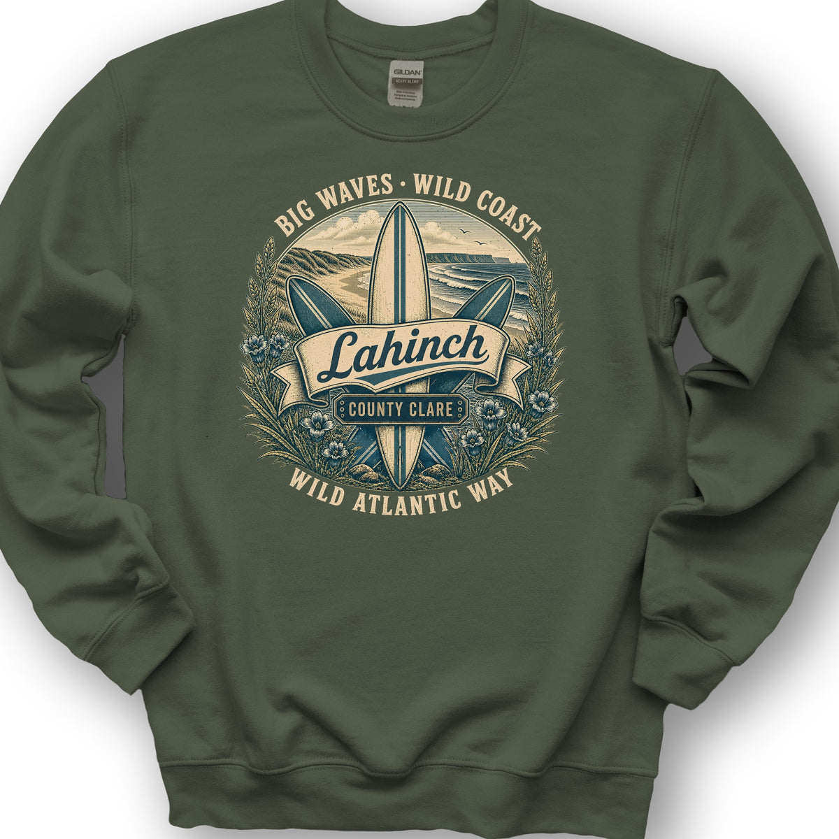 Lahinch Ireland Surf Sweatshirt - Military Green