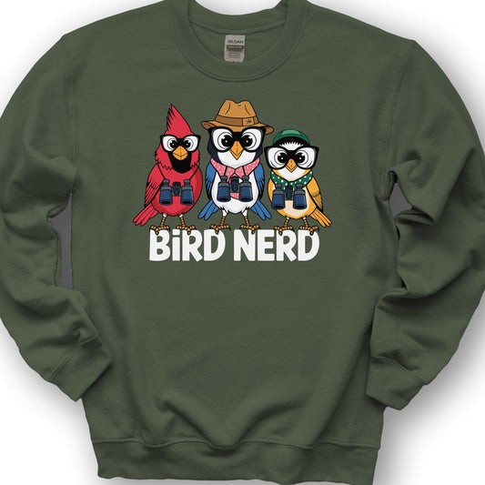 Bird Nerd "Birding Birds" Sweatshirt - Military Green
