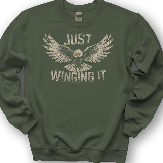 Just Winging It Distressed Sweatshirt - Military Green