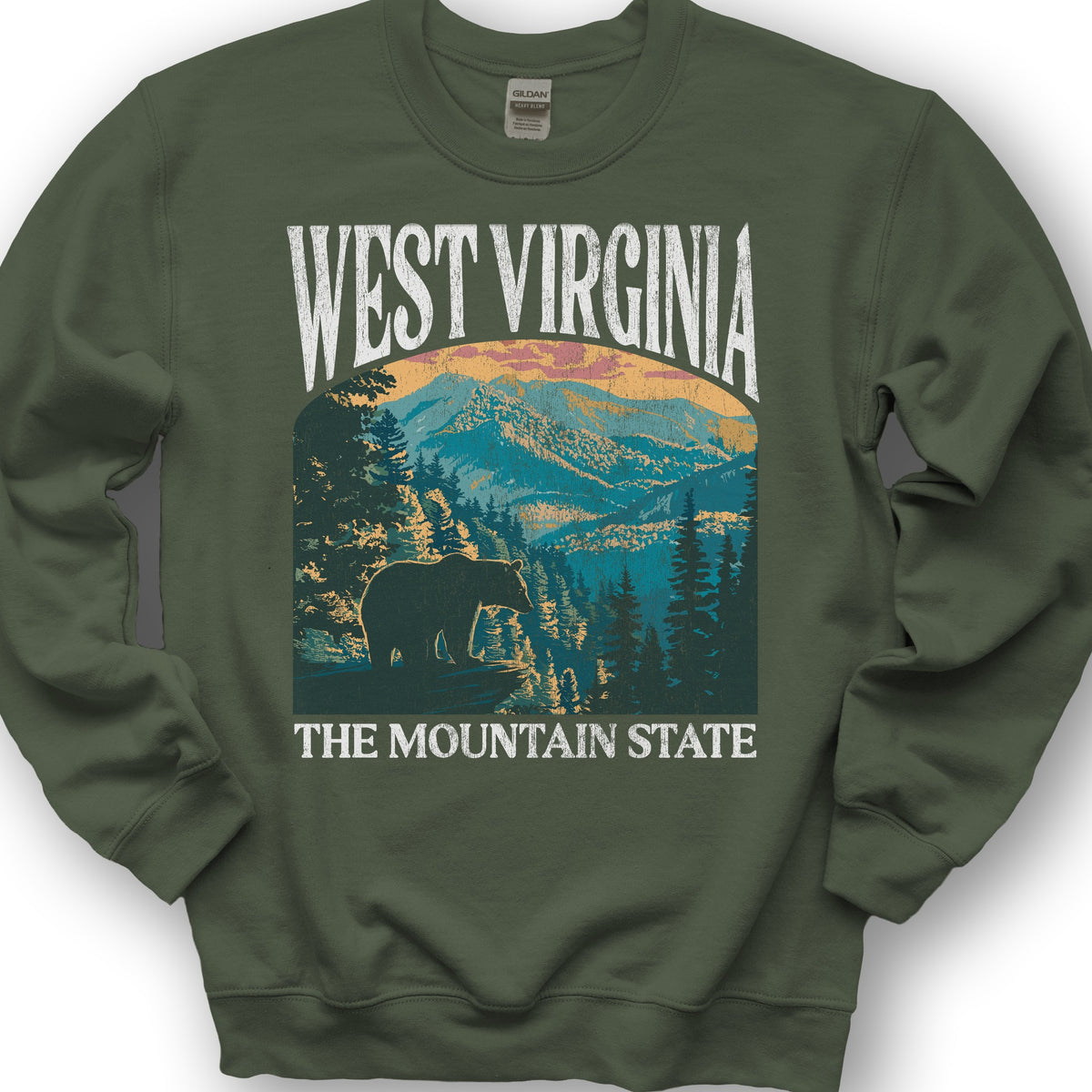 West Virginia Mountain State "Big and Bold" Sweatshirt - Military Green