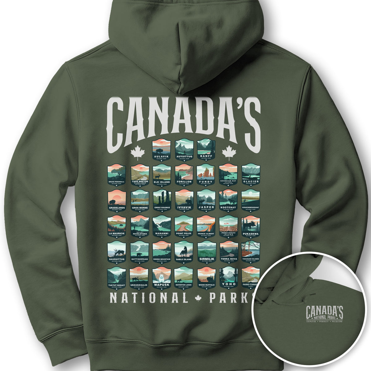 Canada's National Parks "Badges" Hoodie - Military Green