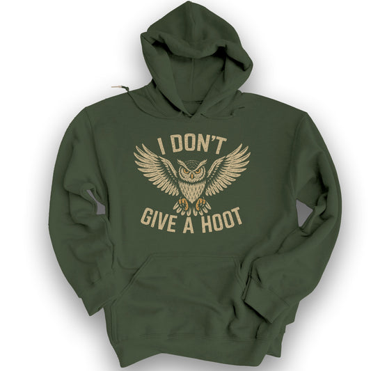 I Don't Give a Hoot "Vintage Owl" Hoodie - Military Green