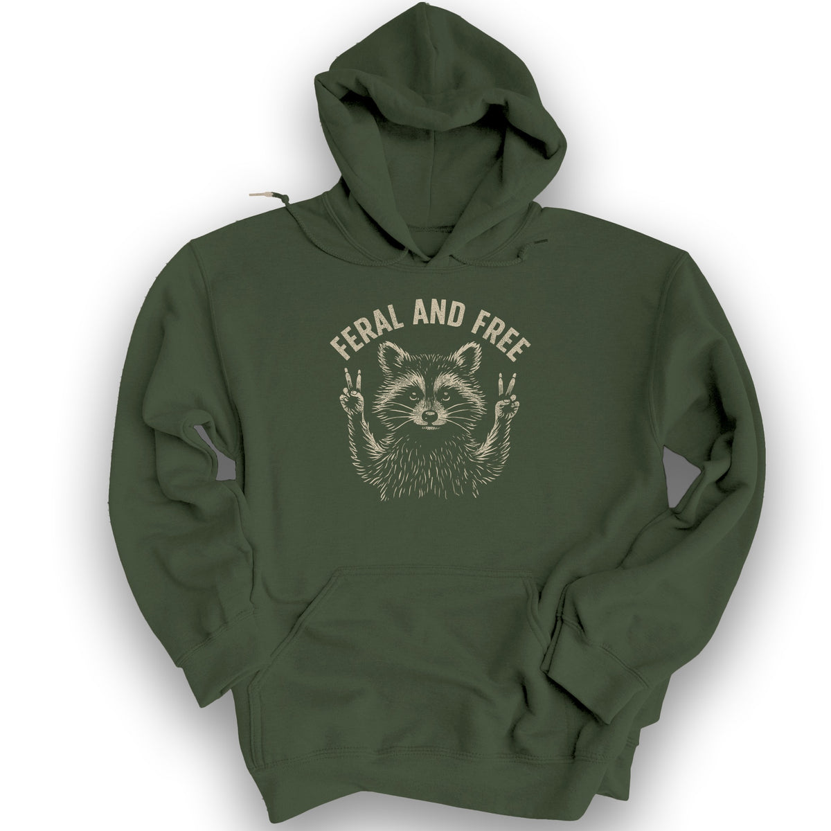 Feral and Free "Vintage Raccoon" Hoodie - Military Green
