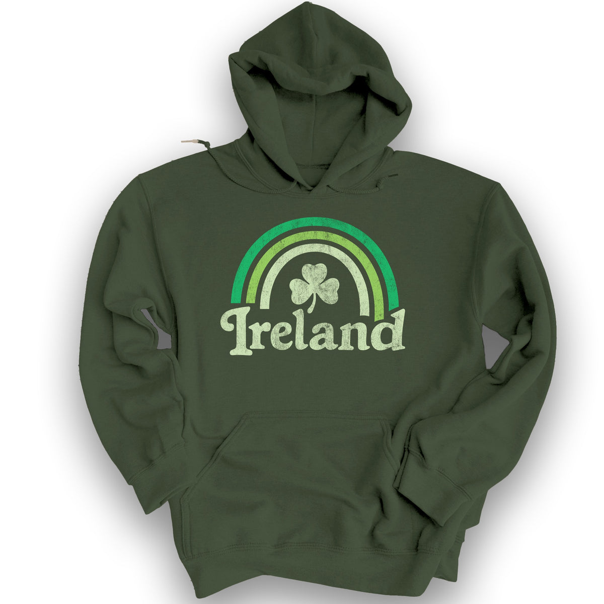 Ireland Rainbow Shamrock Hoodie - Military Green