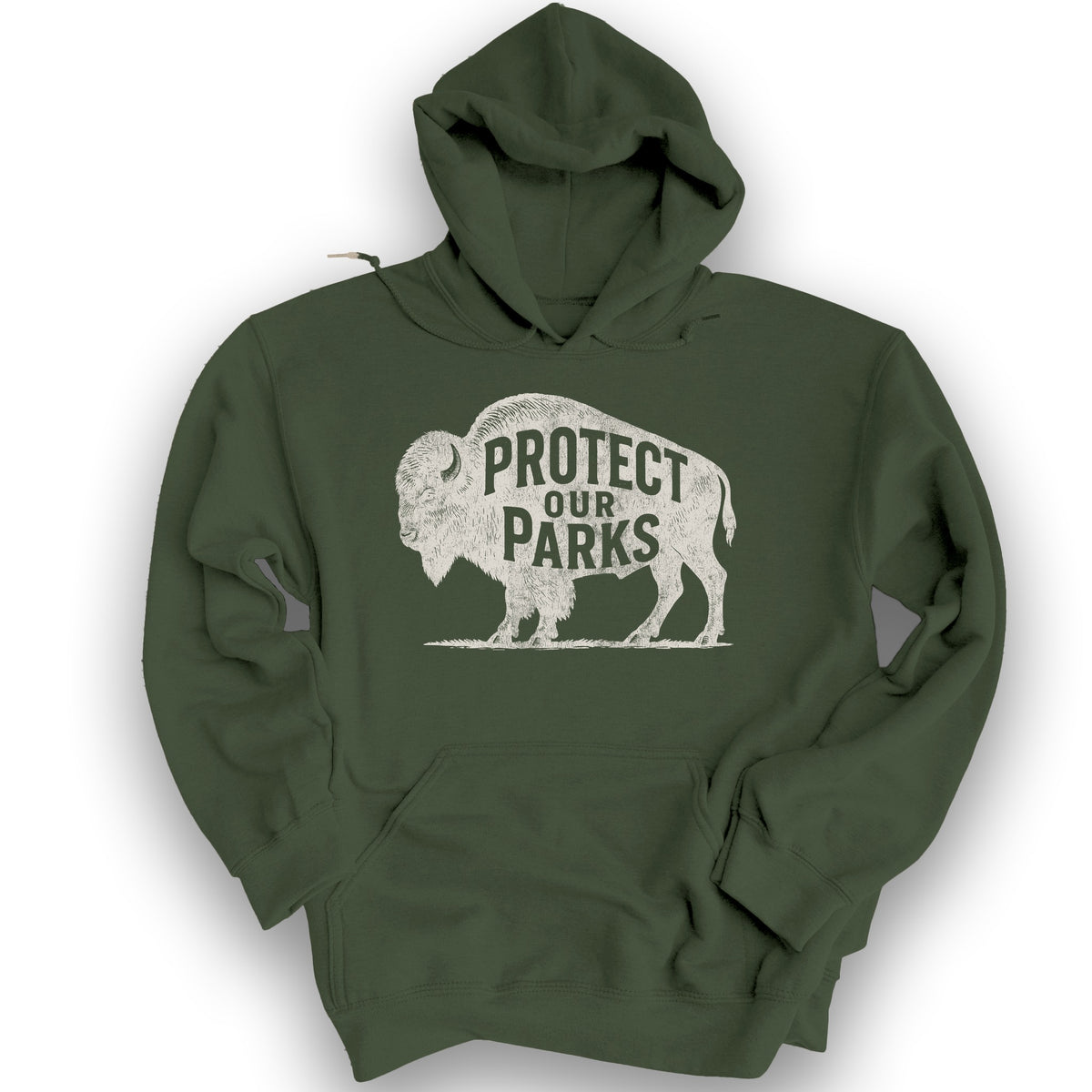 Protect Our Parks "Vintage Buffalo" Hoodie - Military Green