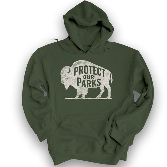 Protect Our Parks "Vintage Buffalo" Hoodie - Military Green