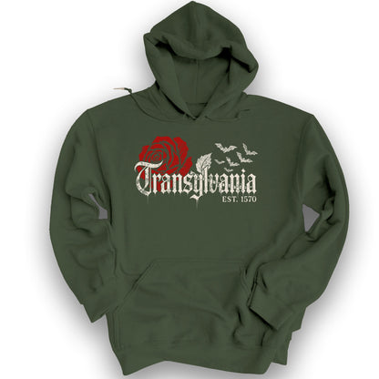 Transylvania Gothic Rose Hoodie - Military Green