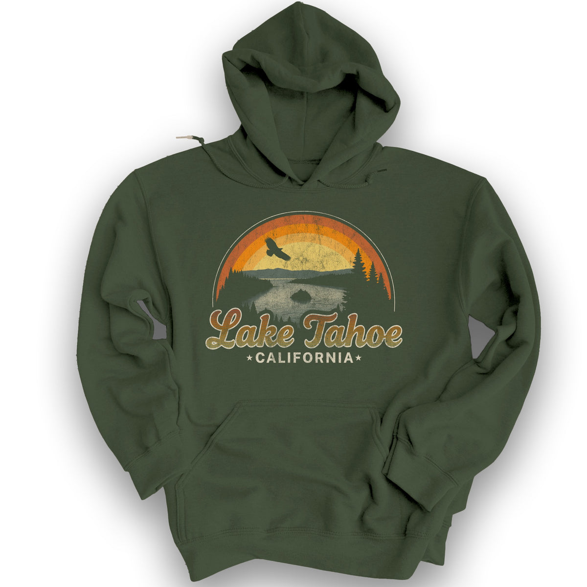 Lake Tahoe Retro Rainbow Hoodie - Military Green