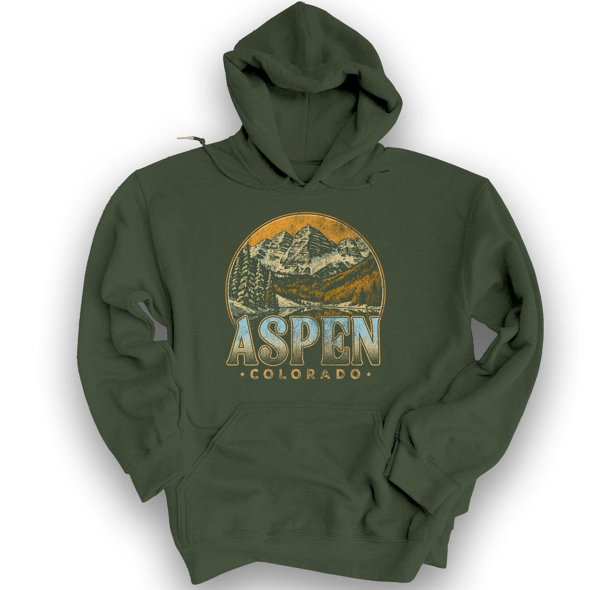 Aspen Colorado Groovy Screenprint Hoodie - Military Green
