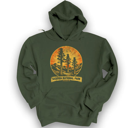 Sequoia 3 Trees Vintage Print Hoodie - Military Green