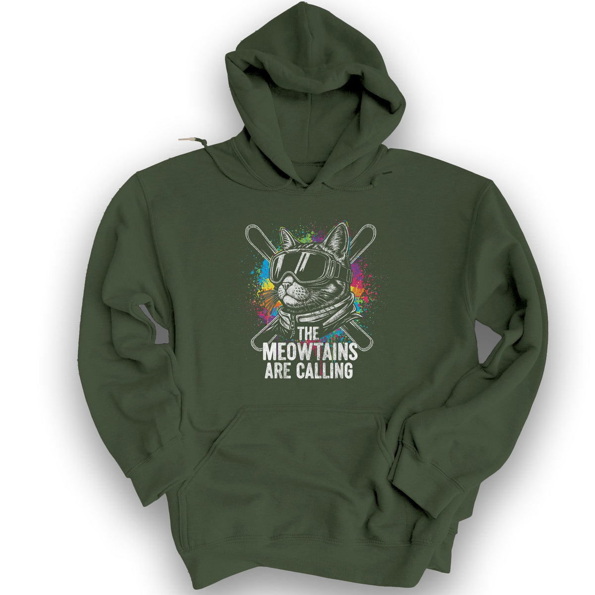 The Meowtains are Calling Hoodie - Military Green