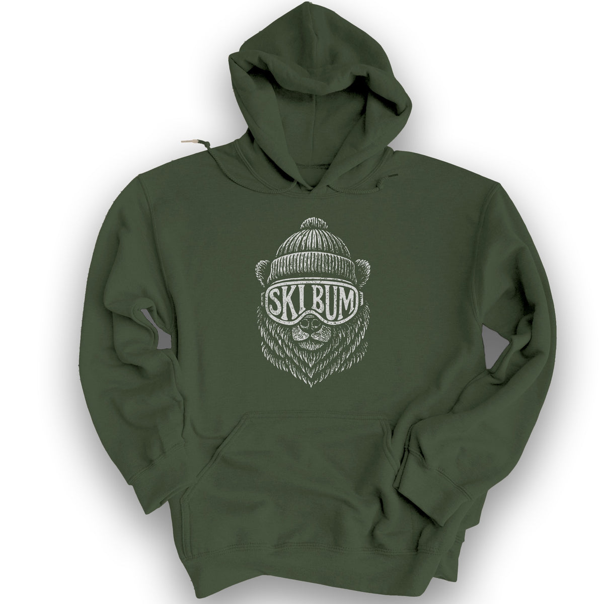 Ski Bum Bear Hoodie - Military Green