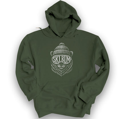 Ski Bum Bear Hoodie - Military Green