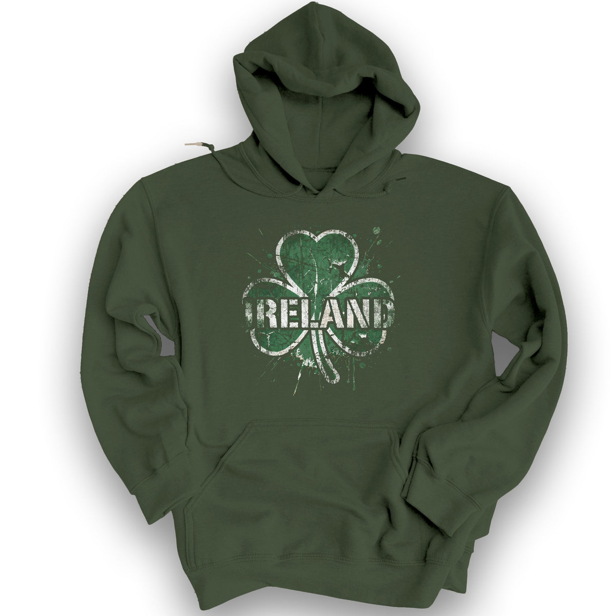 Ireland Shamrock Grunge Hoodie - Military Green