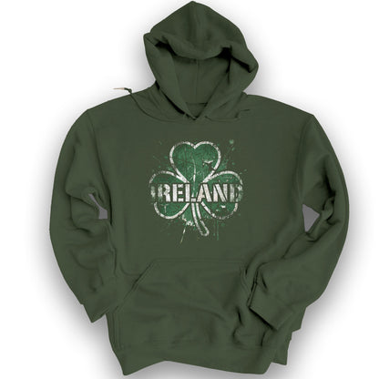 Ireland Shamrock Grunge Hoodie - Military Green