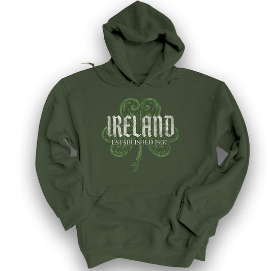 Ireland Gothic Shamrock Hoodie - Military Green