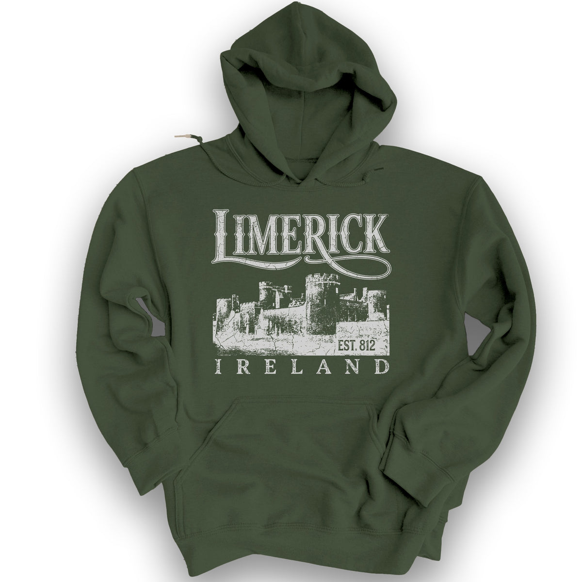 Limerick Ireland Vintage Print Hoodie - Military Green