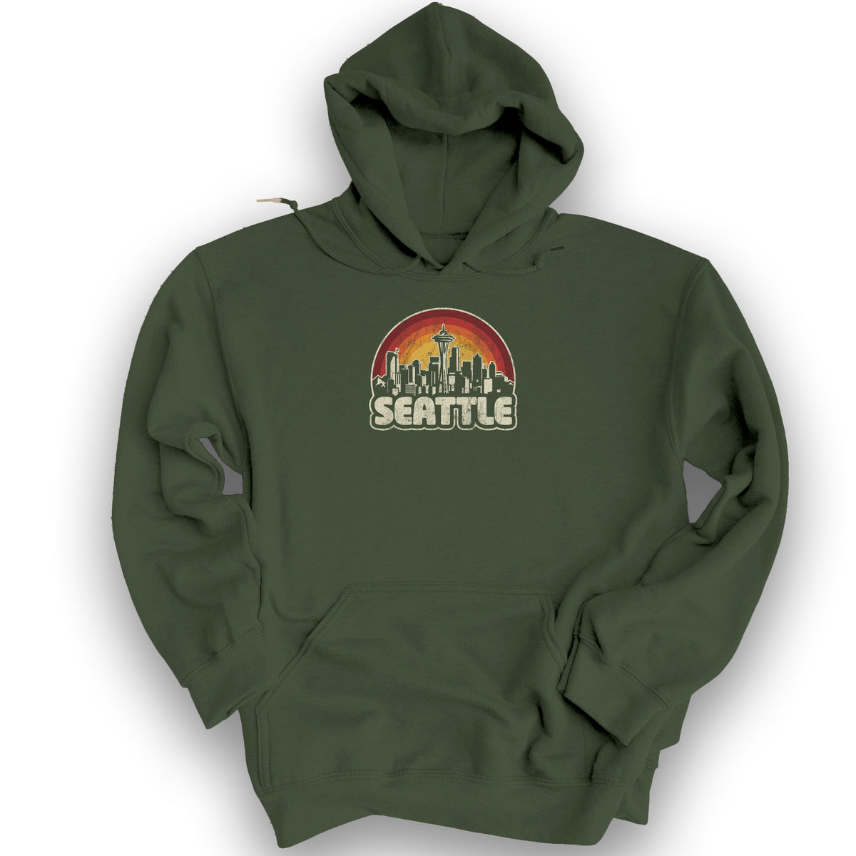 Seattle Retro Sunset Hoodie - Military Green