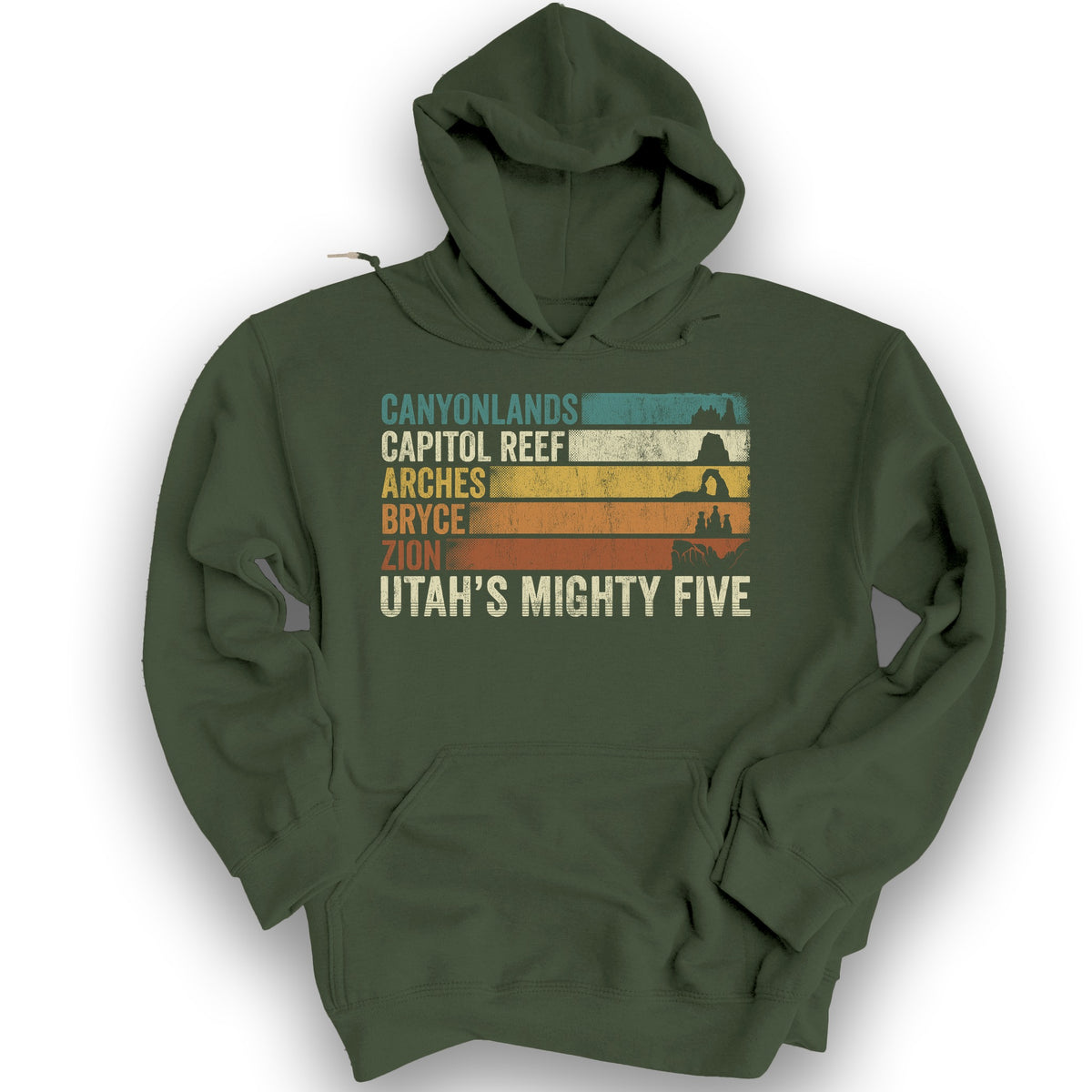 Utah's Mighty Five Stripes Hoodie - Military Green