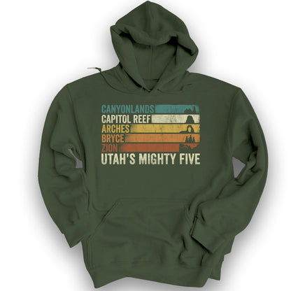 Utah's Mighty Five Stripes Hoodie - Military Green
