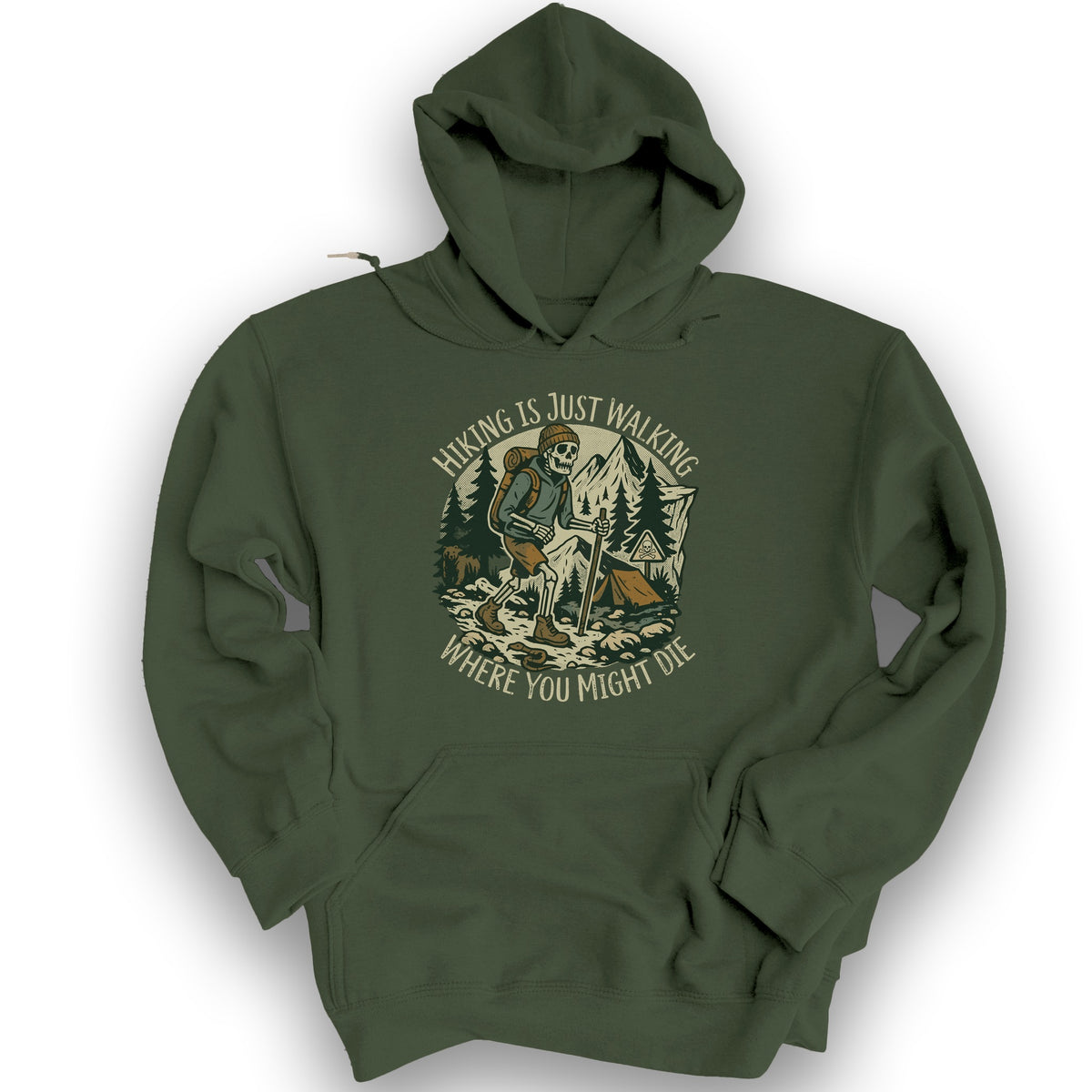 Hiking Is Just Walking Hoodie - Military Green