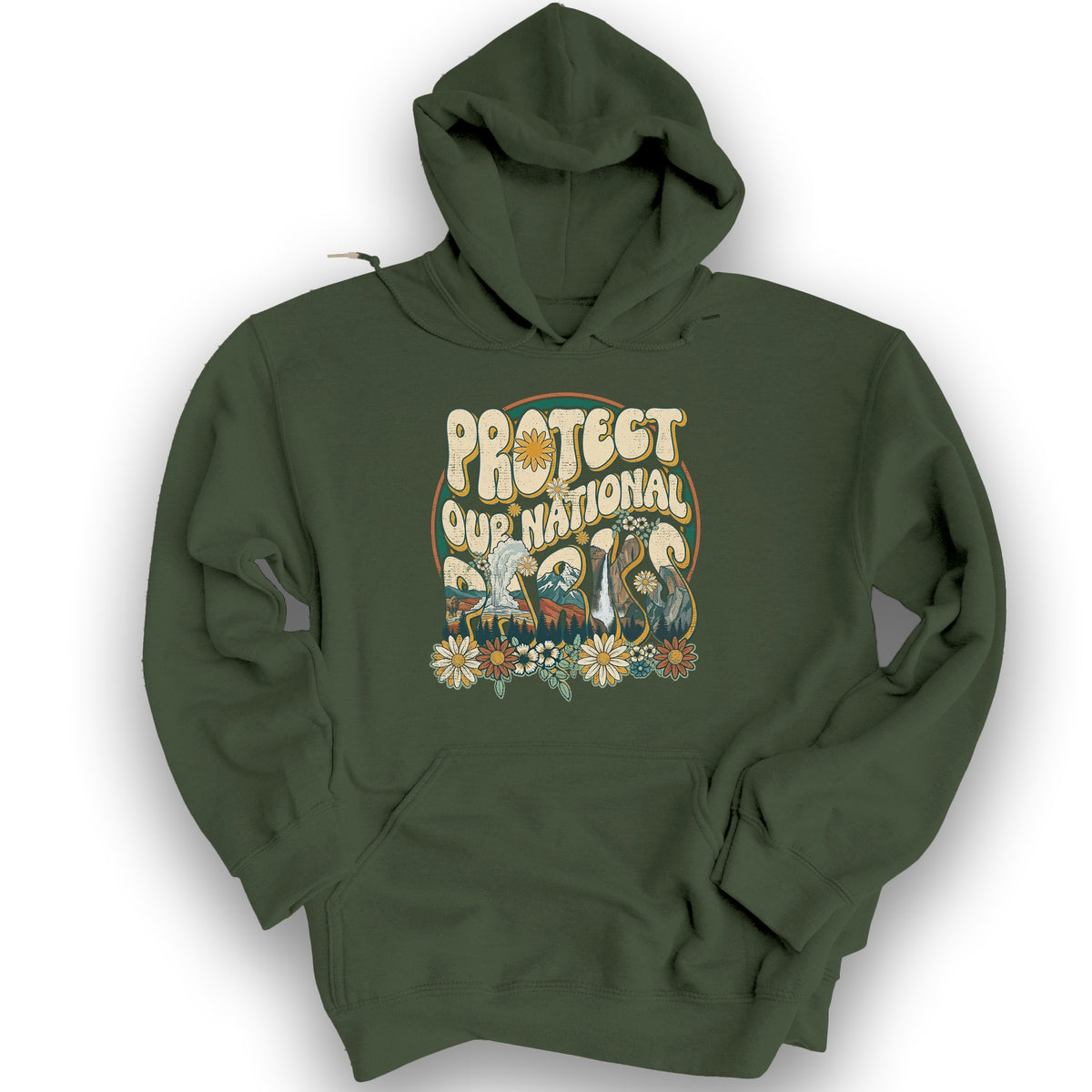 Protect Our Parks Groovy Hoodie - Military Green