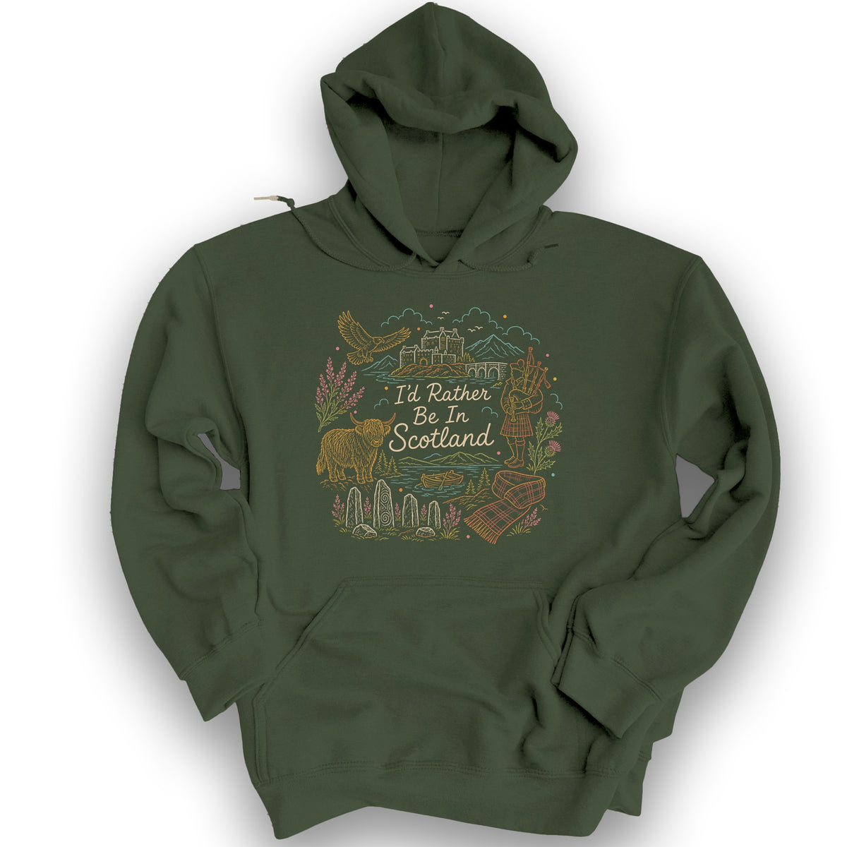 Rather Be In Scotland Hoodie - Military Green