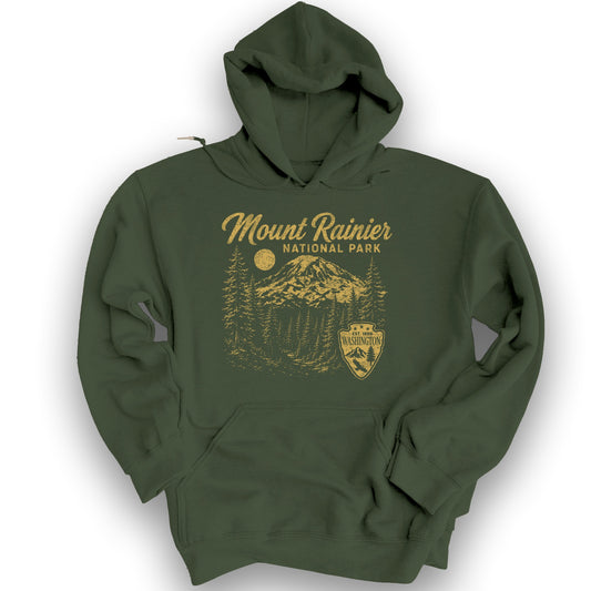 Mount Rainier Vintage Sketch Hoodie - Military Green