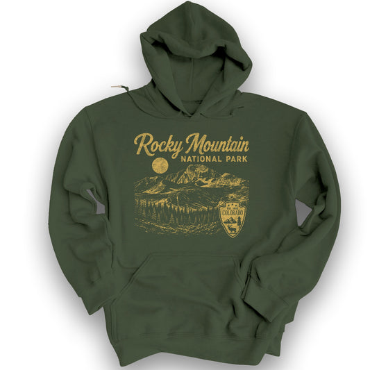 Rocky Mountain Vintage Sketch Hoodie - Military Green