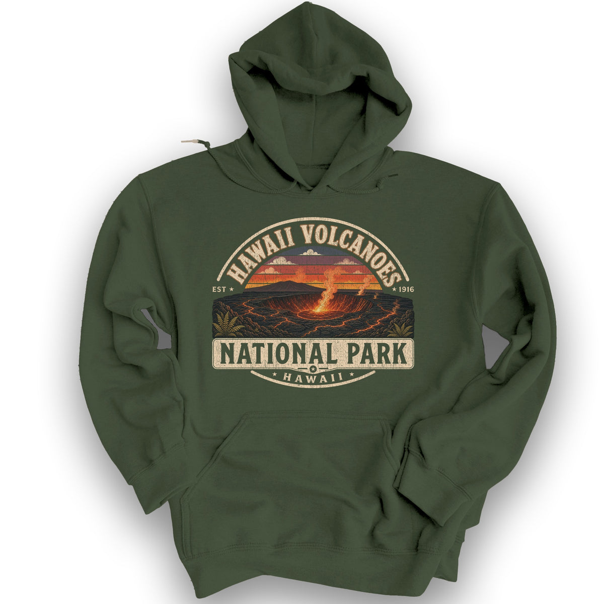 Hawaii Volcanoes Medallion Hoodie - Military Green
