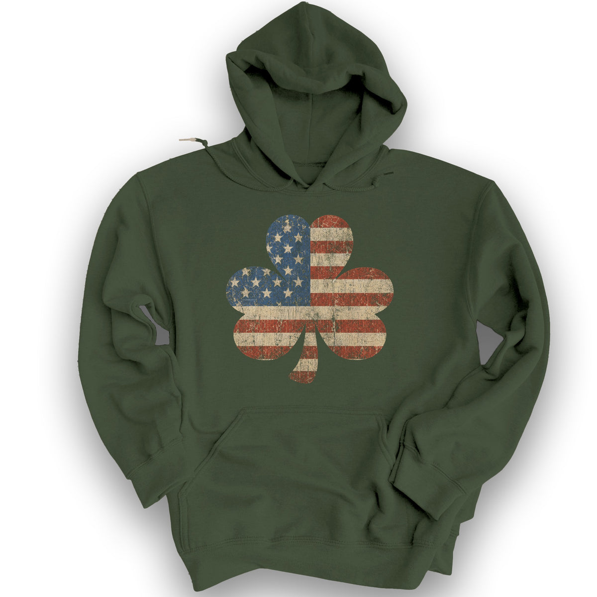 Vintage Flag Shamrock Hoodie - Military Green