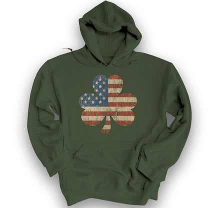 Vintage Flag Shamrock Hoodie - Military Green
