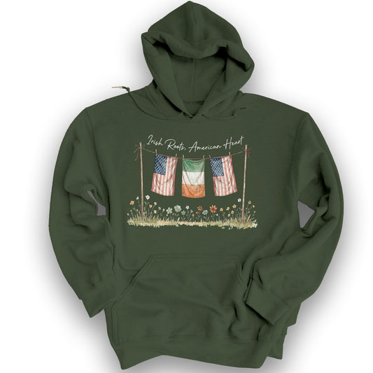 Irish Roots American Heart Hoodie - Military Green