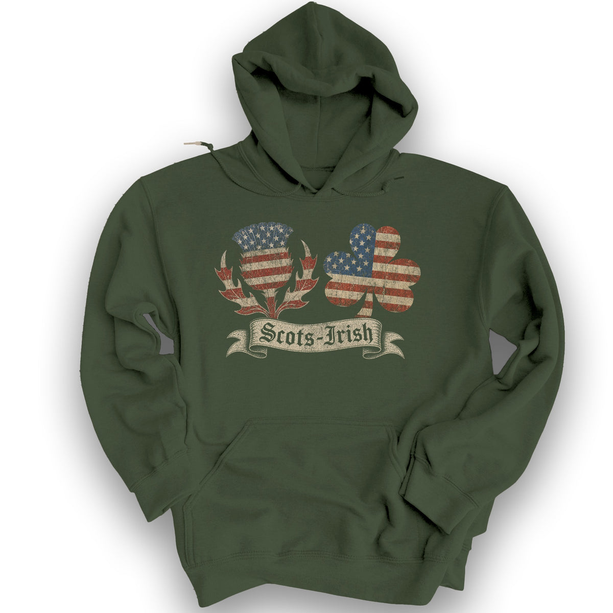 Scots-Irish Thistle Shamrock Flag Hoodie - Military Green
