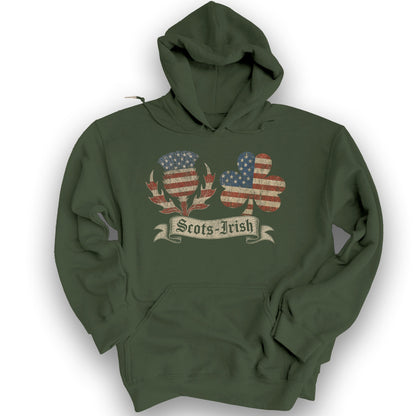 Scots-Irish Thistle Shamrock Flag Hoodie - Military Green