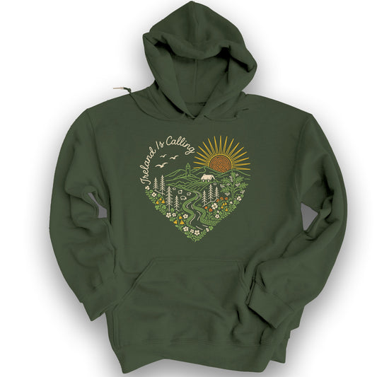 Ireland is Calling Heart Hoodie - Military Green