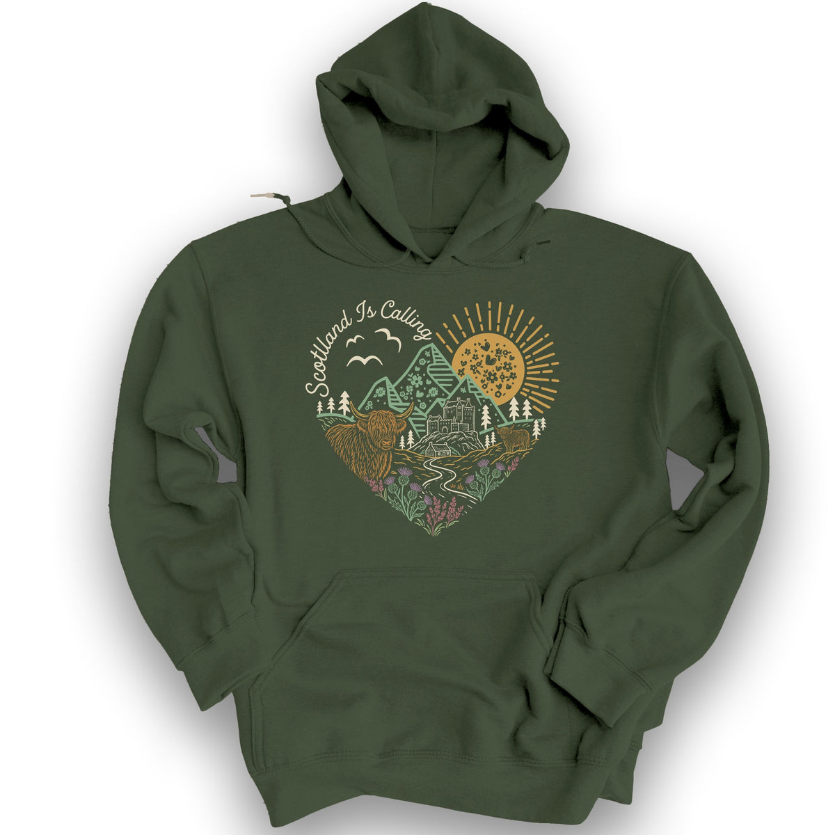 Scotland Is Calling Heart Hoodie - Military Green