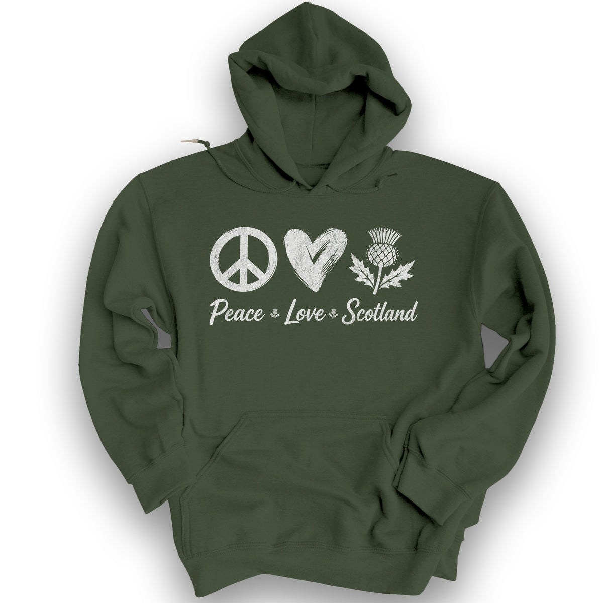 Peace Love Scotland Hoodie - Military Green