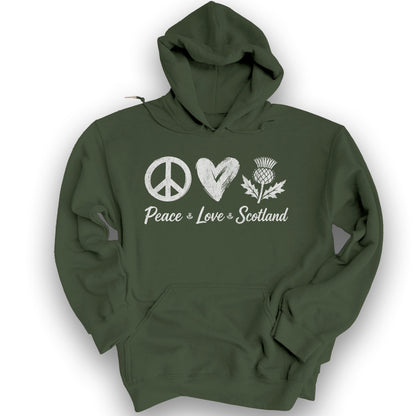 Peace Love Scotland Hoodie - Military Green