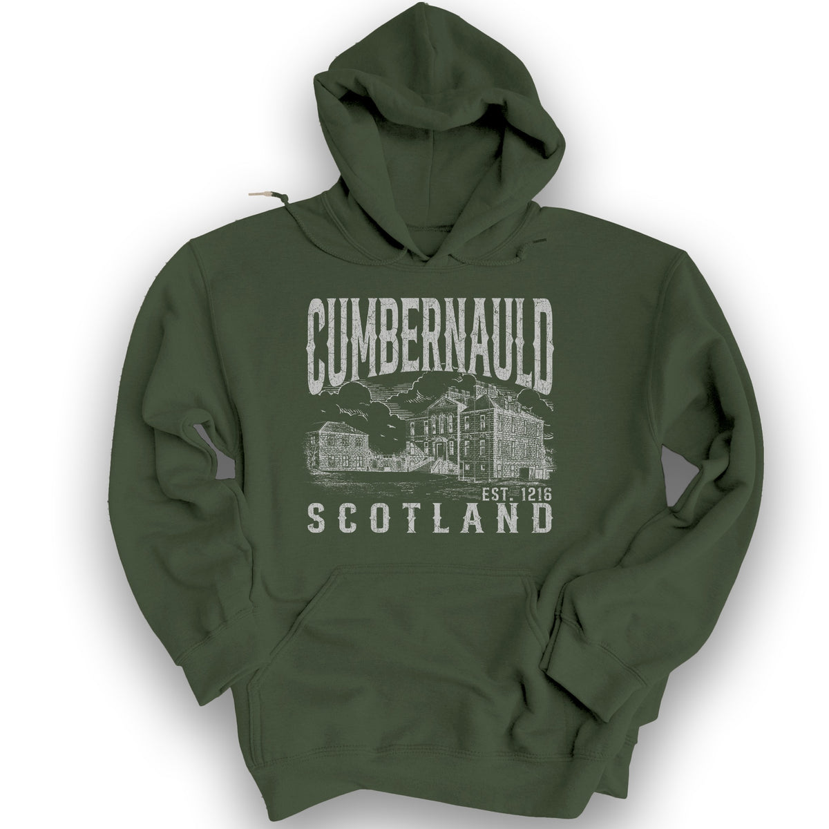 Cumbernauld Scotland Sketch Hoodie - Military Green