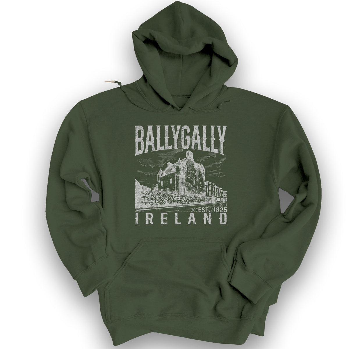 Ballygally Ireland Sketch Hoodie - Military Green