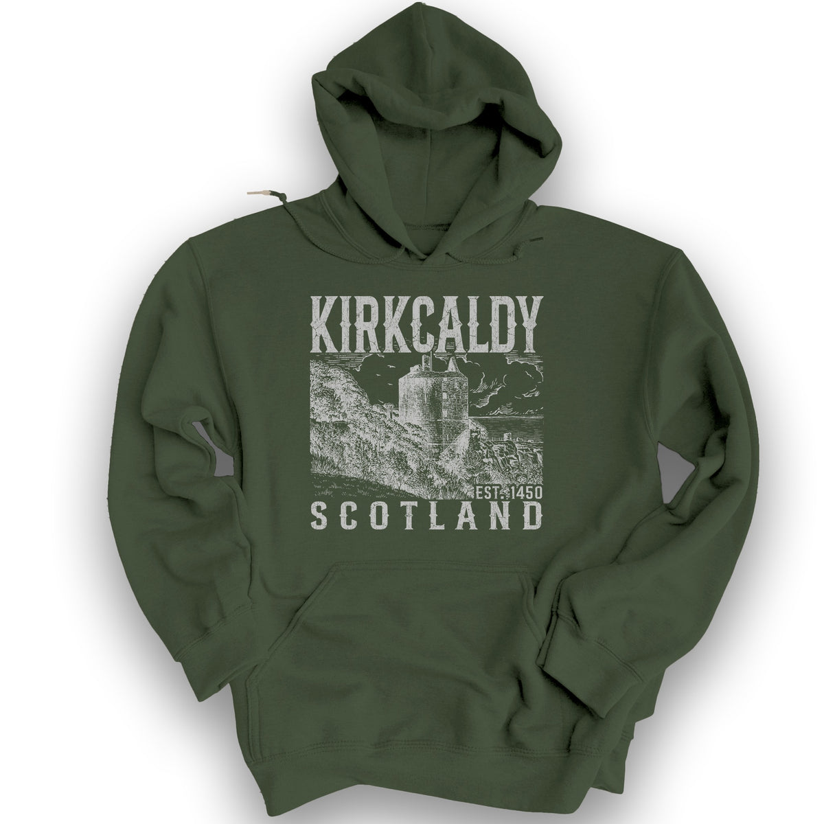 Kirkcaldy Scotland Sketch Hoodie - Military Green