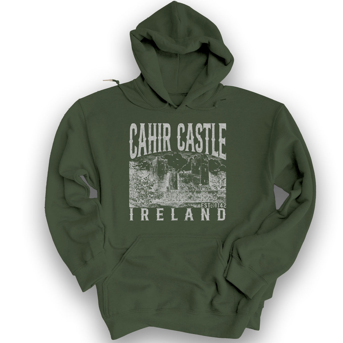 Cahir Castle Ireland Sketch Hoodie - Military Green