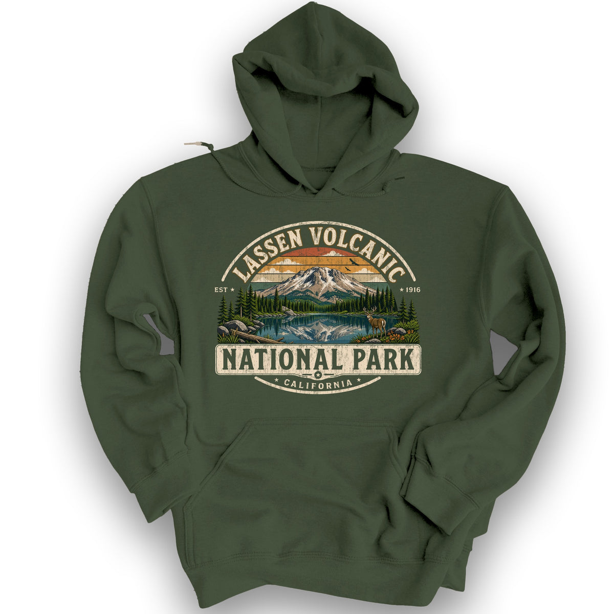 Lassen Volcanic Medallion Hoodie - Military Green